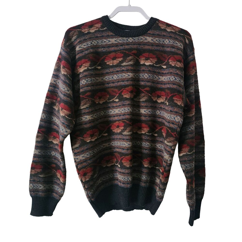 Vintage 80s Neiman Marcus Pure New Wool Multicolor Crew Neck Sweater Men's M
